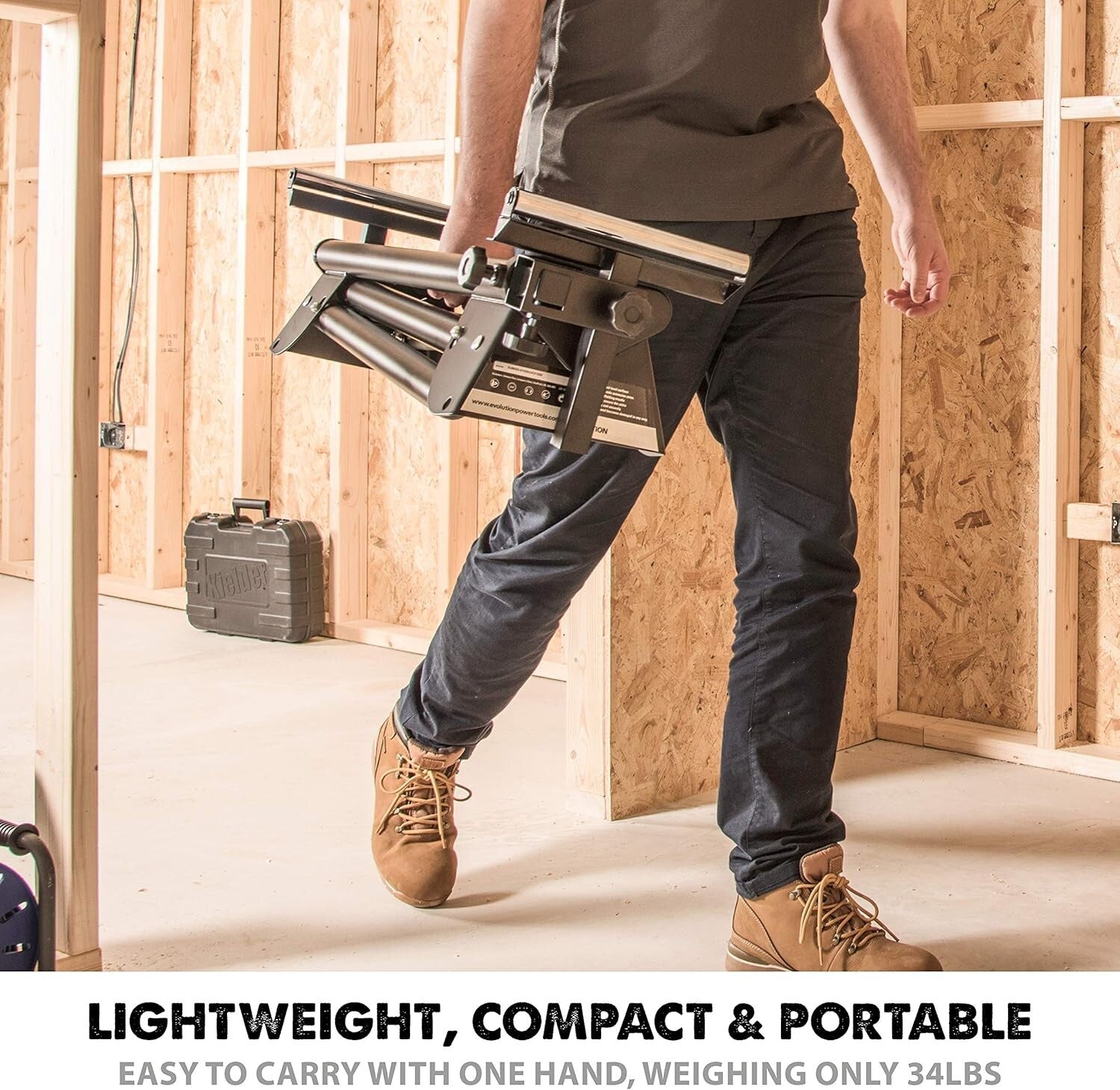 Compact Folding Miter Saw Stand with Universal Mounting & Quick Release Brackets