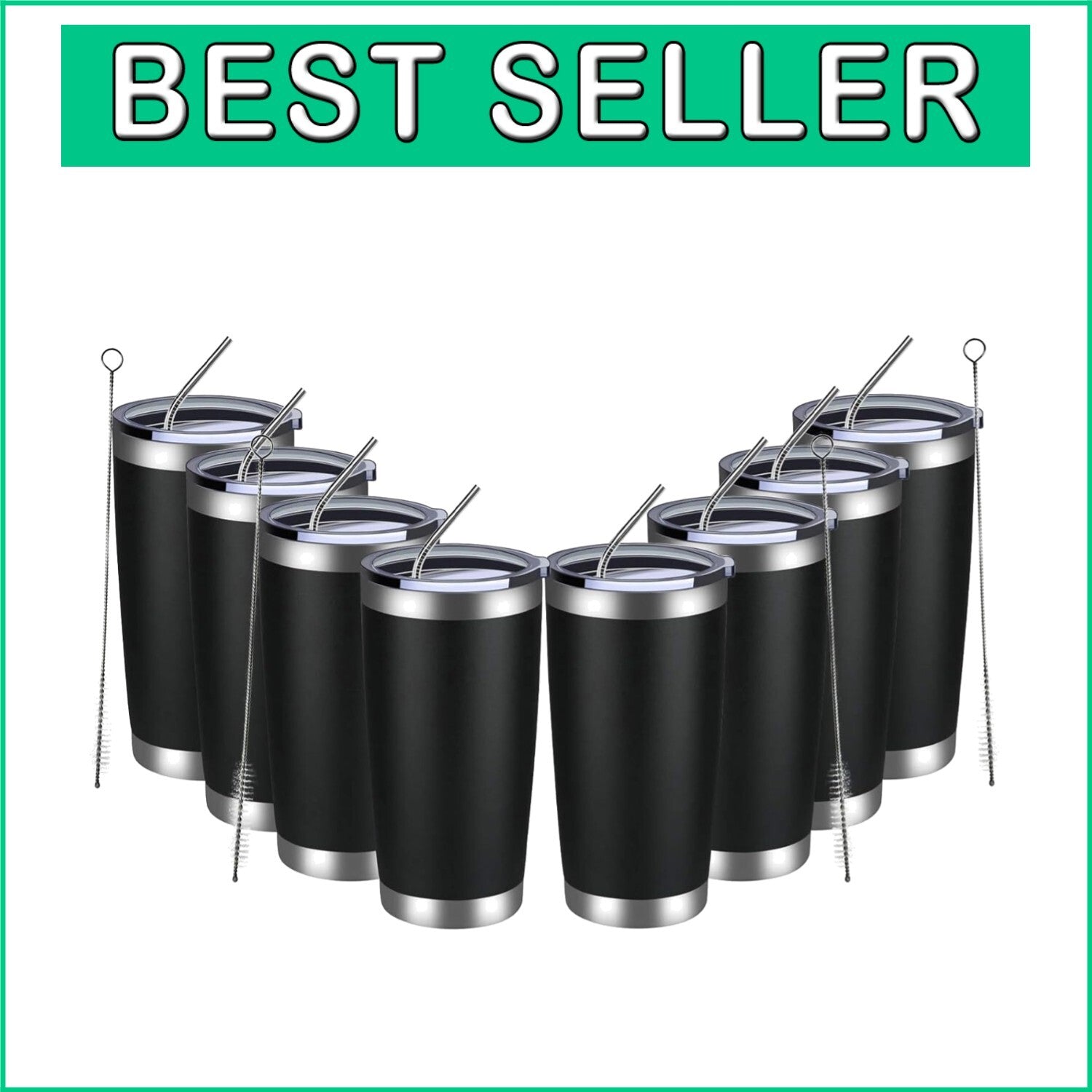 Durable 20oz Stainless Steel Tumbler Set - 8 Pack of Insulated Cups with Lids