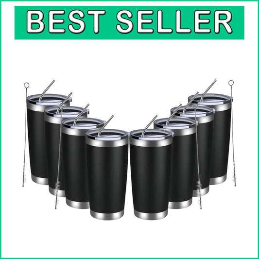 Durable 20oz Stainless Steel Tumbler Set - 8 Pack of Insulated Cups with Lids