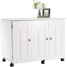Load image into Gallery viewer, Mobile Soft White Sewing &amp; Craft Table with Scratch-Resistant Finish and Shelves