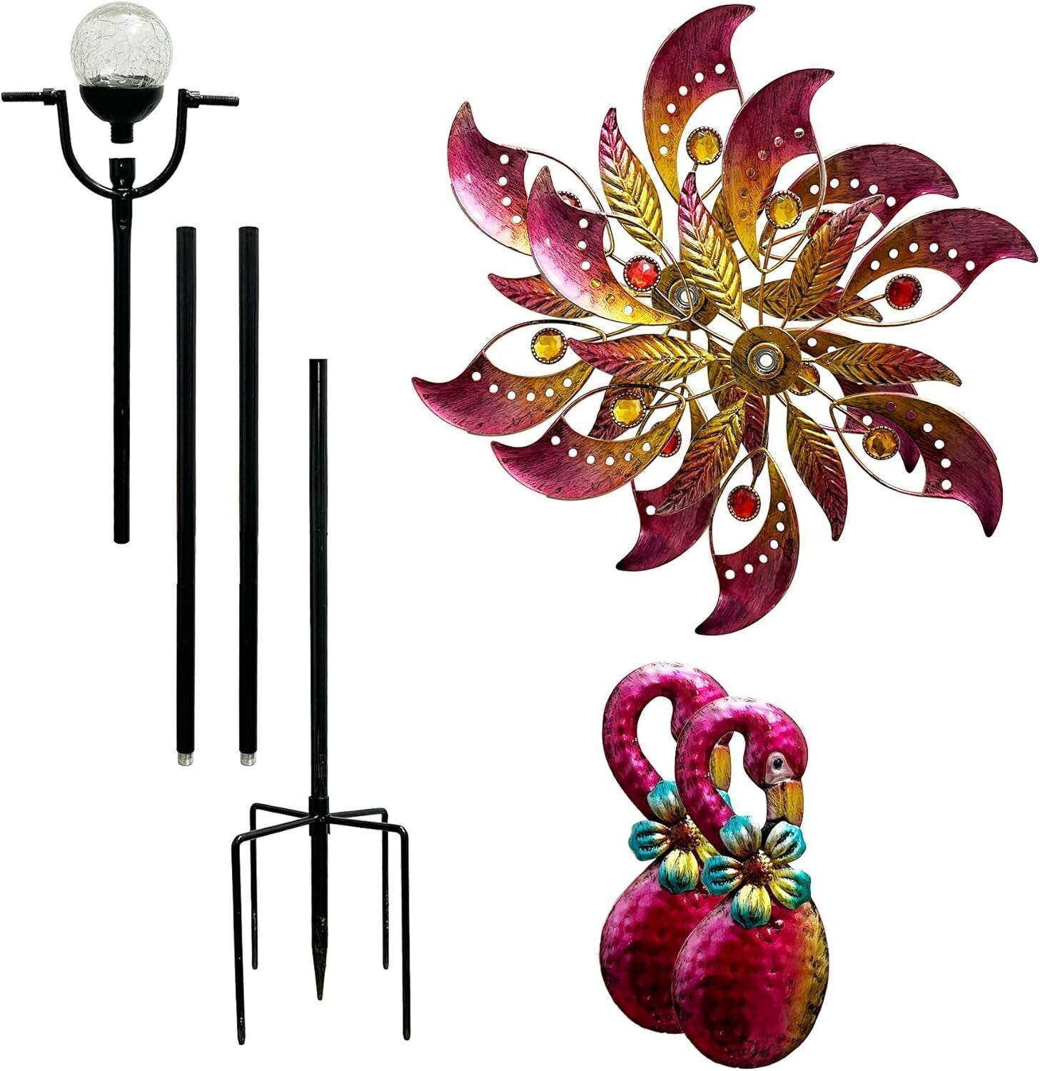 Durable Flamingo Solar Wind Sculpture - 62.5 Inches of Whimsical Garden Charm