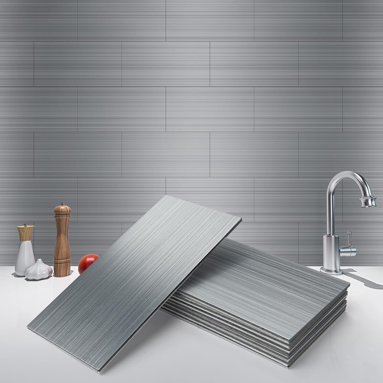 100-Piece Self-Adhesive Stainless Steel Backsplash Tiles - Peel & Stick Elegance