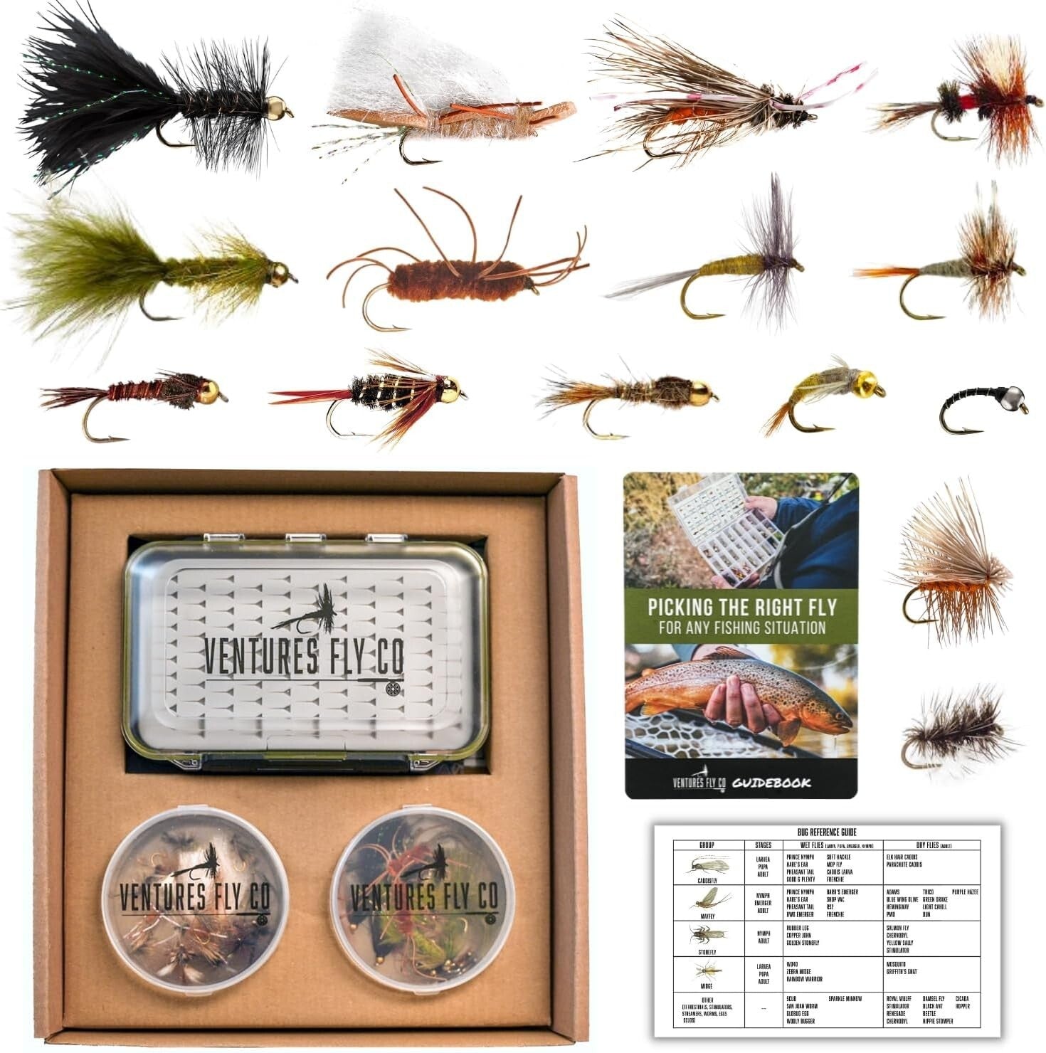 Versatile 40-Piece Fly Fishing Flies Set - Includes Dry, Wet, Nymphs & Streamers
