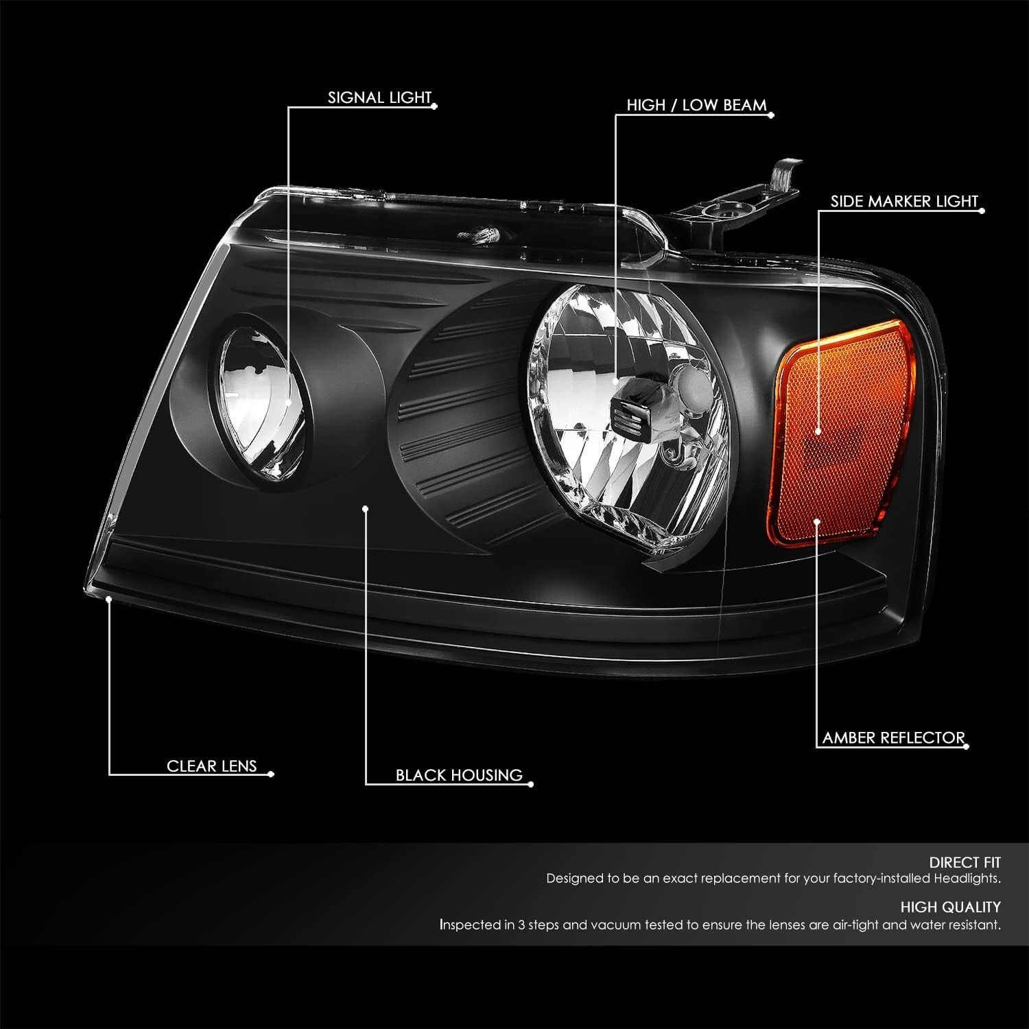 Plug-n-Play Reflector Beam Headlights for F150 2004-2008, Mark LT 2006-2008