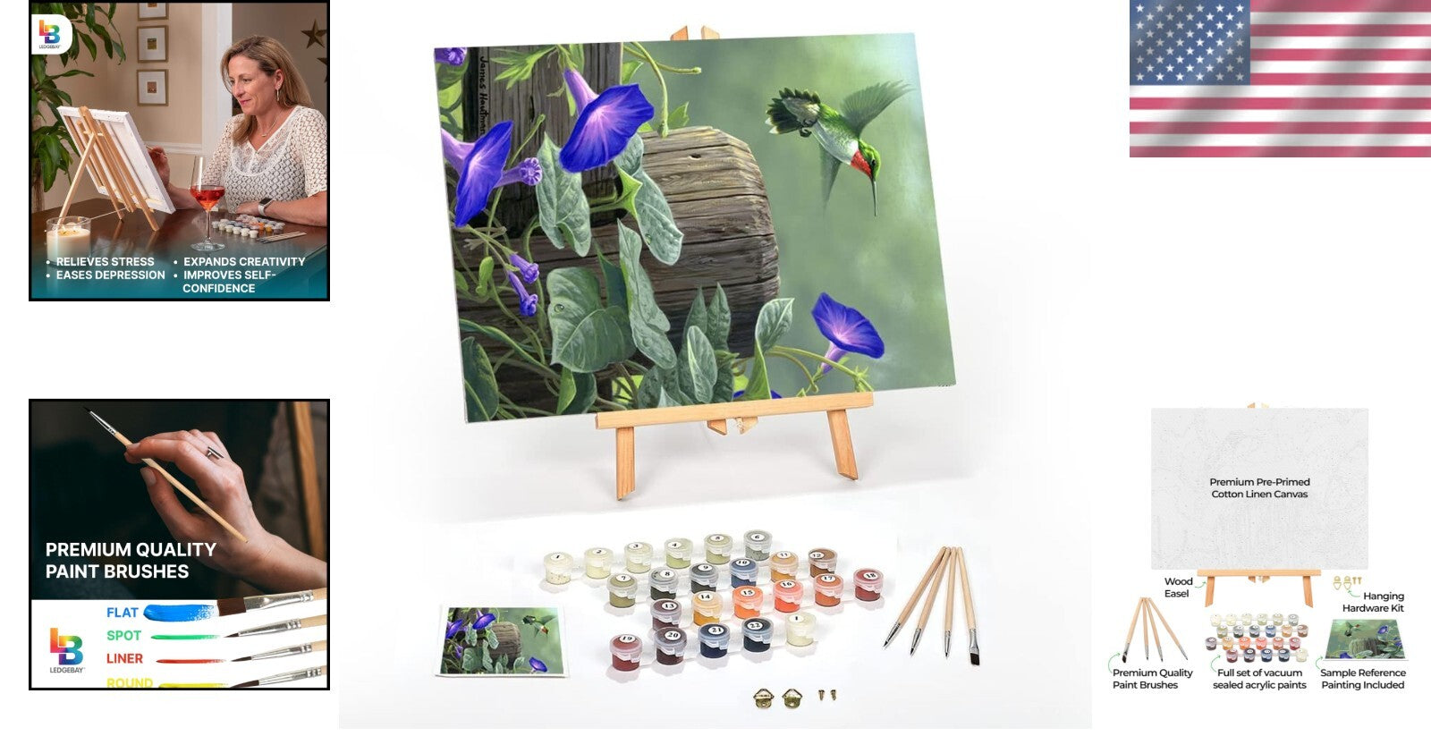 DIY Paint by Numbers Hummingbird Kit - Complete Set with Acrylic Paint & Easel