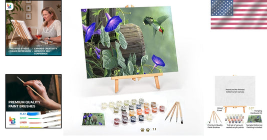 DIY Paint by Numbers Hummingbird Kit - Complete Set with Acrylic Paint & Easel