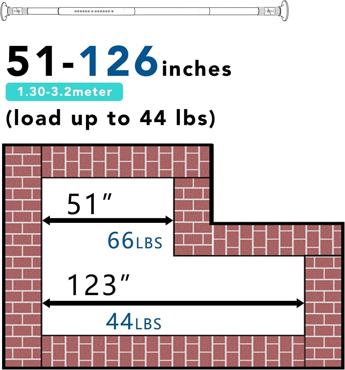 Durable Stainless Steel Tension Curtain Rod - 51-126 inch, No Drill Installation