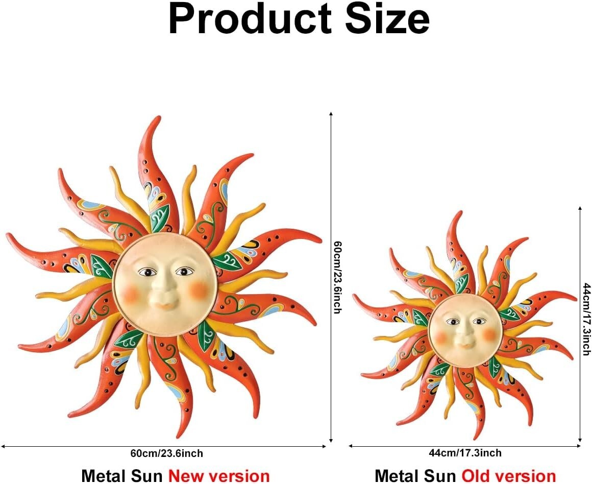 23.6-Inch Exquisite Metal Sun Face Wall Art - Perfect for Farmhouse Gardens