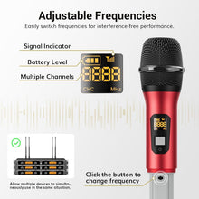 Load image into Gallery viewer, Metal Built Wireless Microphones with 4 Antennas - Ideal for Singing &amp; Speech