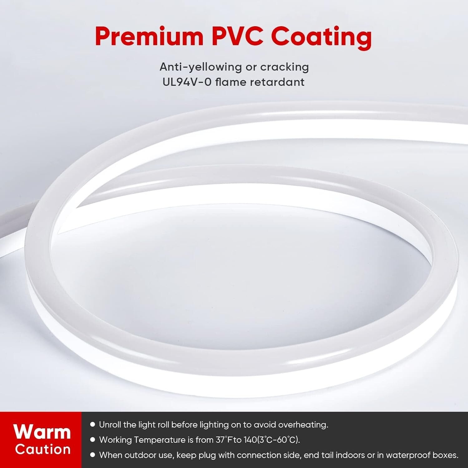 ETL-Listed 150FT LED Neon Rope Lights - 3000K Warm White, Waterproof & Flexible