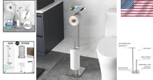 Load image into Gallery viewer, Stylish Free Standing Toilet Paper Holder Stand with 4 Roll Capacity in Brush...