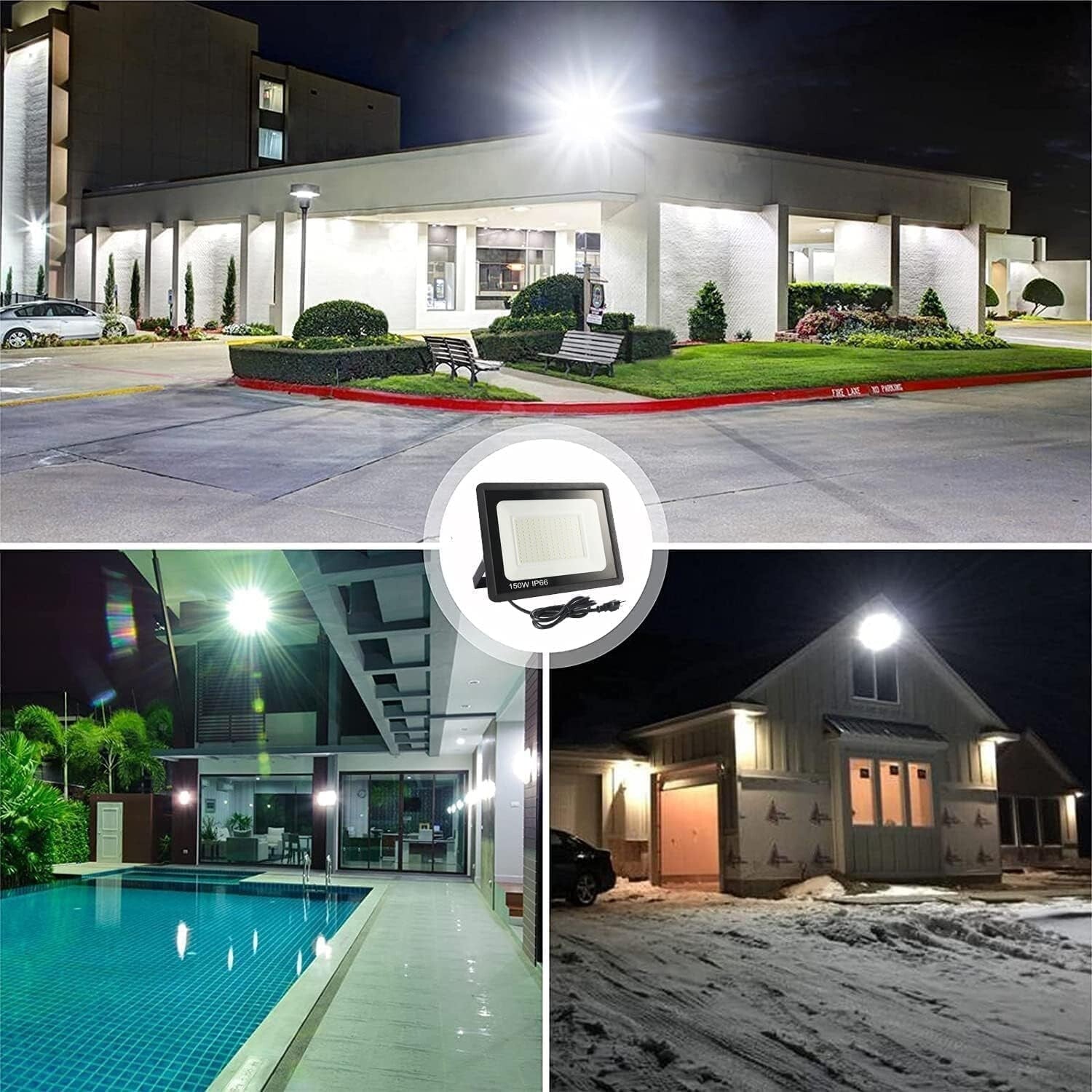 4-Pack 250W Outdoor LED Flood Lights - Shatterproof, IP66 Rated for All Weather