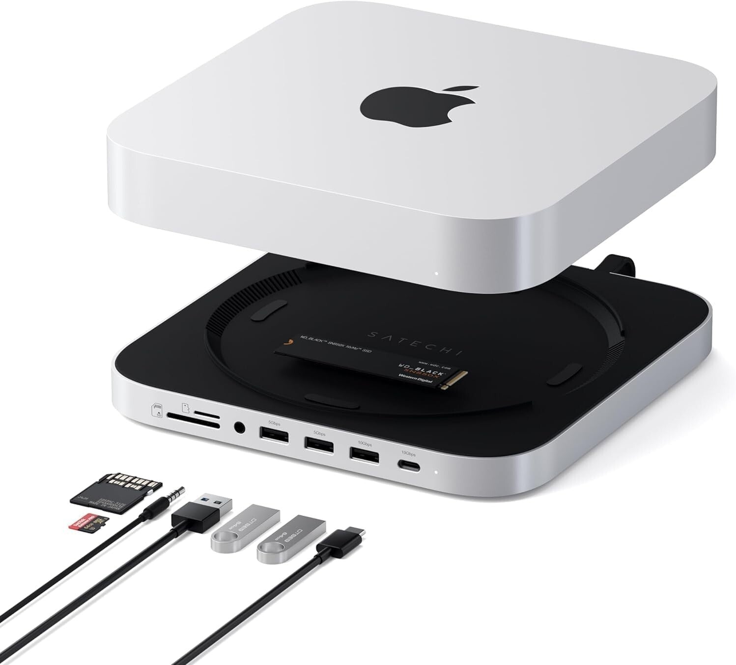 High-Speed Mac Mini Dock with SSD Enclosure and Multiple USB Ports - Silver