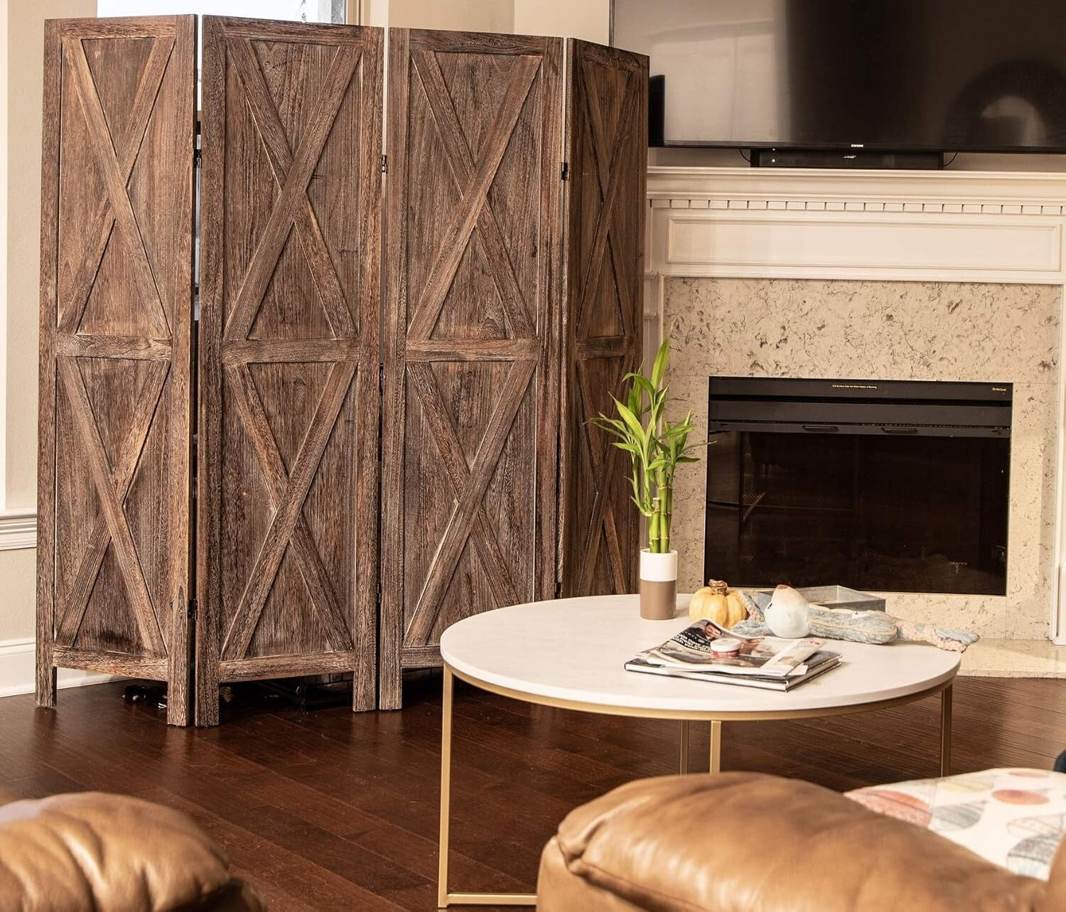 Portable Rustic Barnwood Privacy Screen - Stylish Room Separator 72"w x 67"h