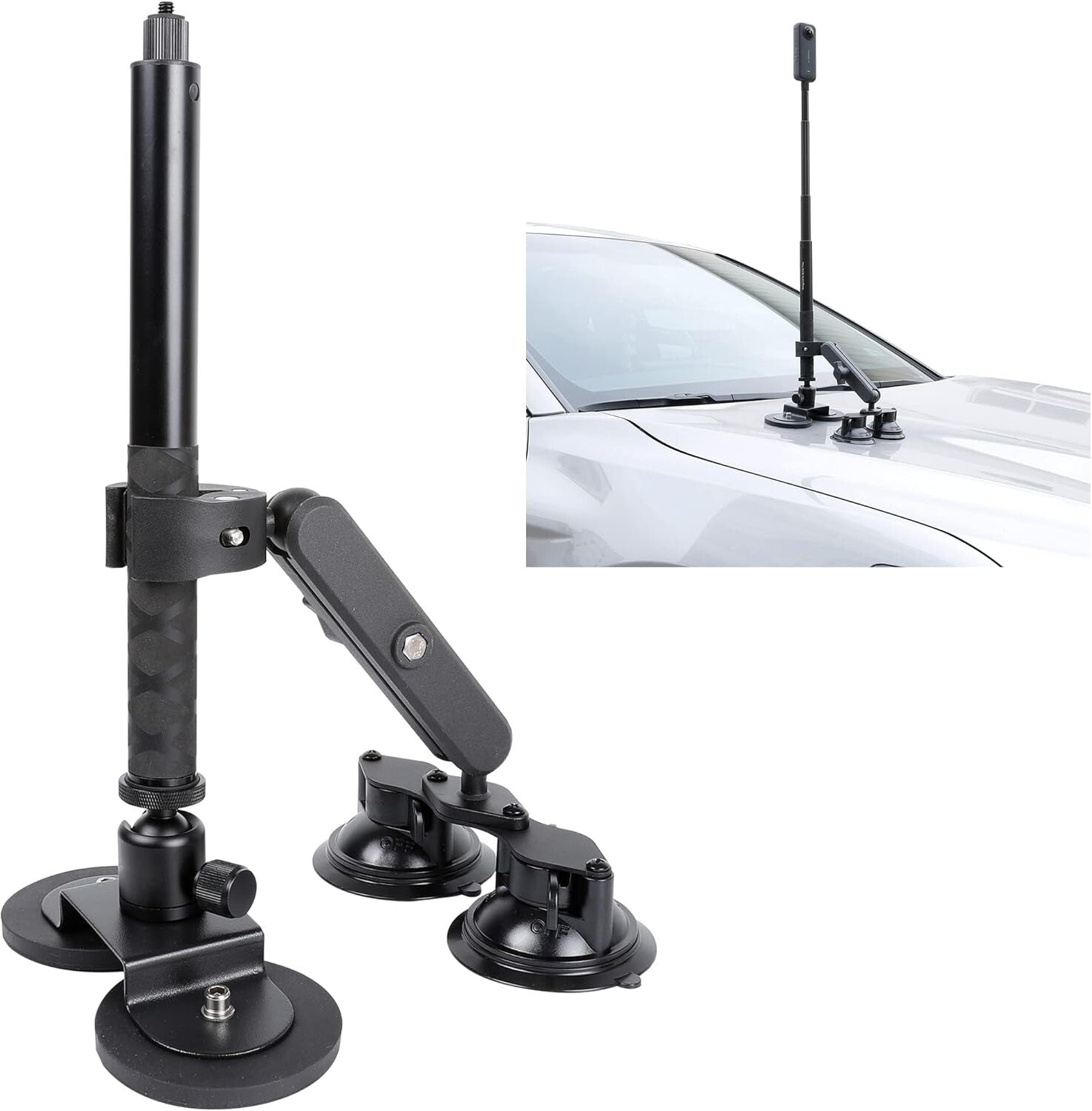 Heavy-Duty Insta360 Car Mount with 114cm Invisible Selfie Stick - 4-in-1 Design