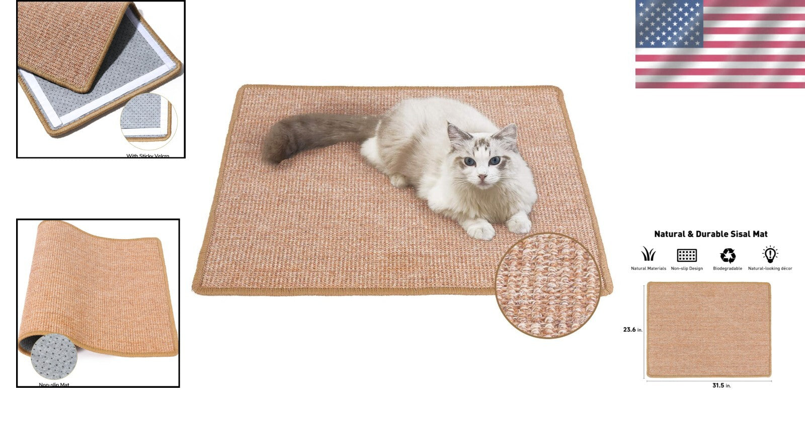 Anti-Skid Cat Scratch Mat - 23.6 x 31.5 Inch Sisal Rug for Furniture Protection
