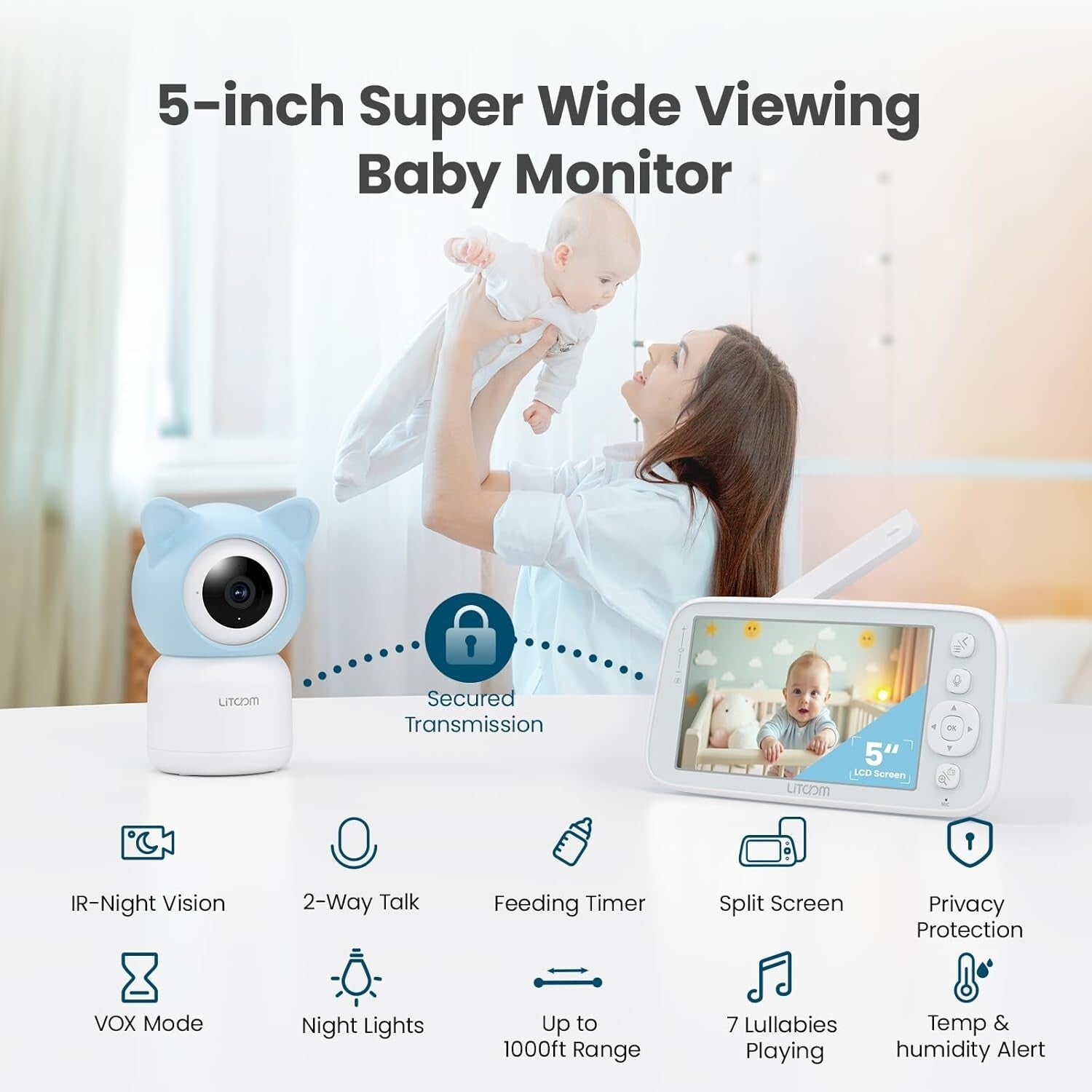 5-Inch Night Vision Baby Monitor with Dual Cameras & 2-Way Audio Capability