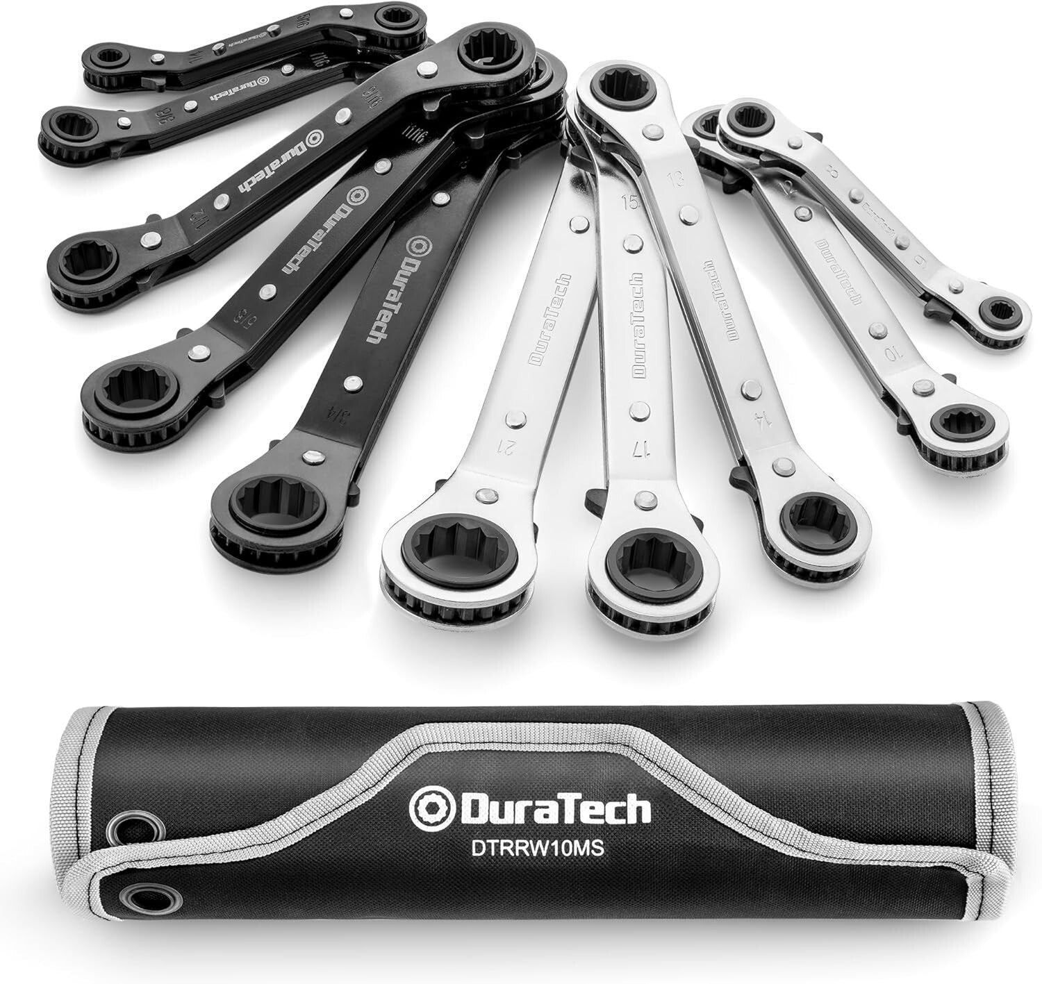 10-Piece Reversible Ratcheting Wrench Set with Offset Box Ends, SAE & Metric