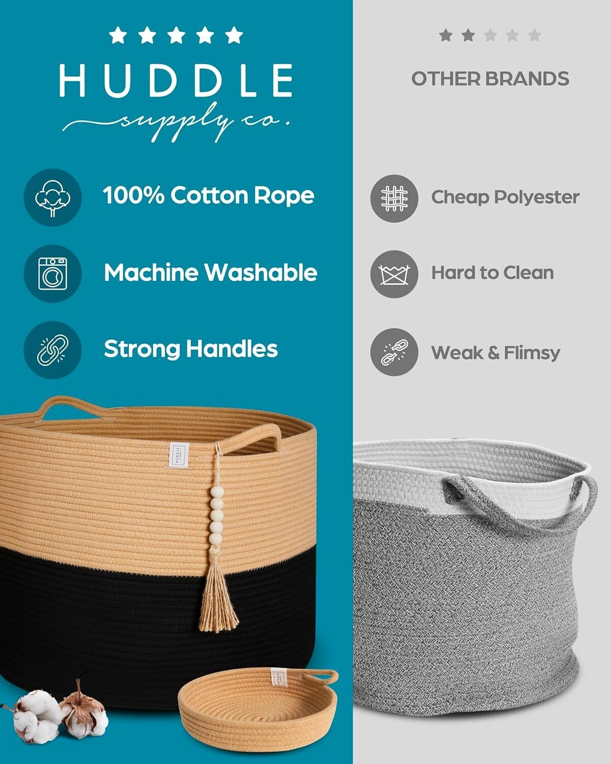 Elegant Washable Jumbo Basket Set - Black & Brown for Home Storage Purposes