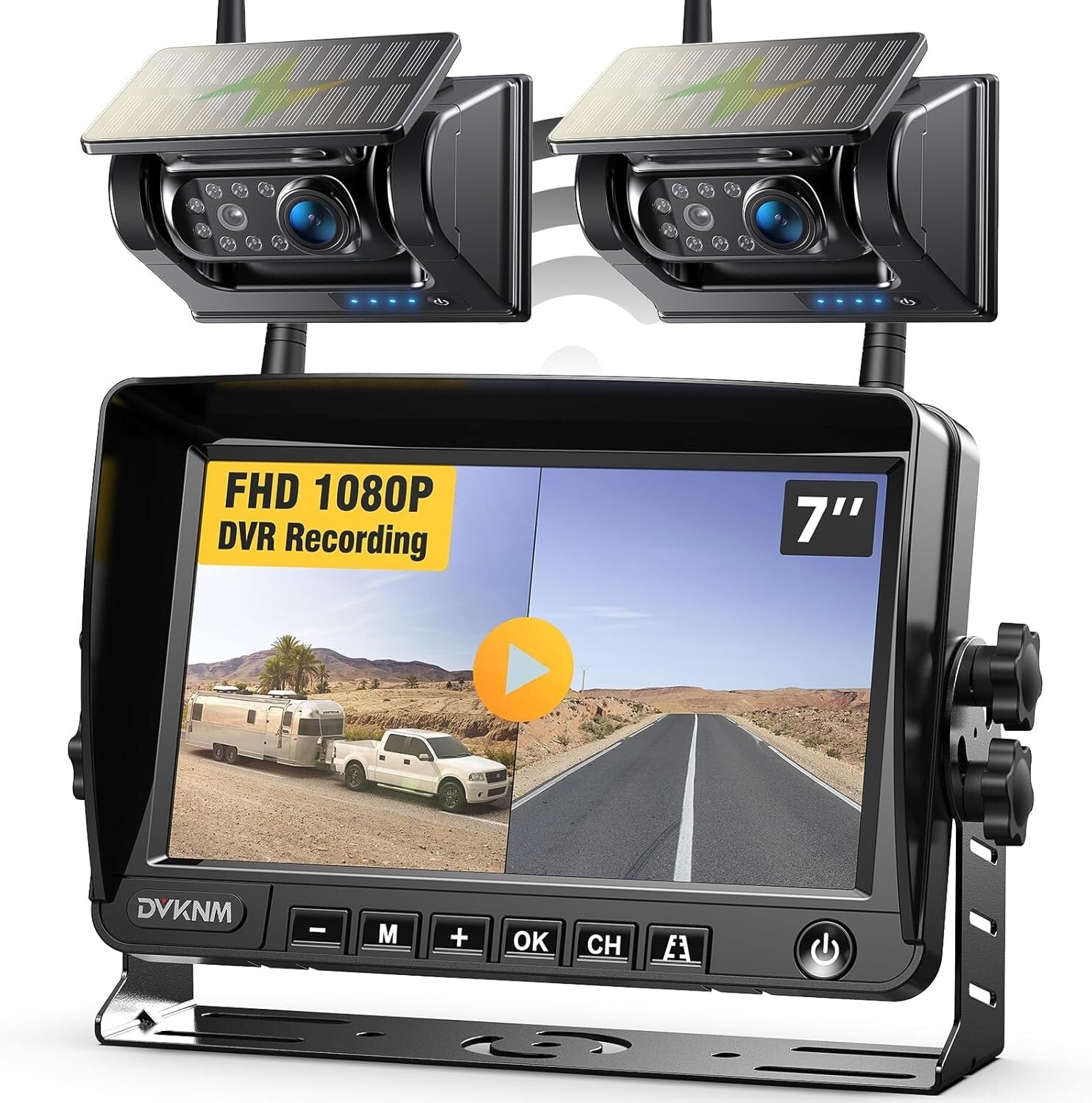 7-Inch Backup Camera System with HD1080P, Solar Charge, Easy 3-Min Installation
