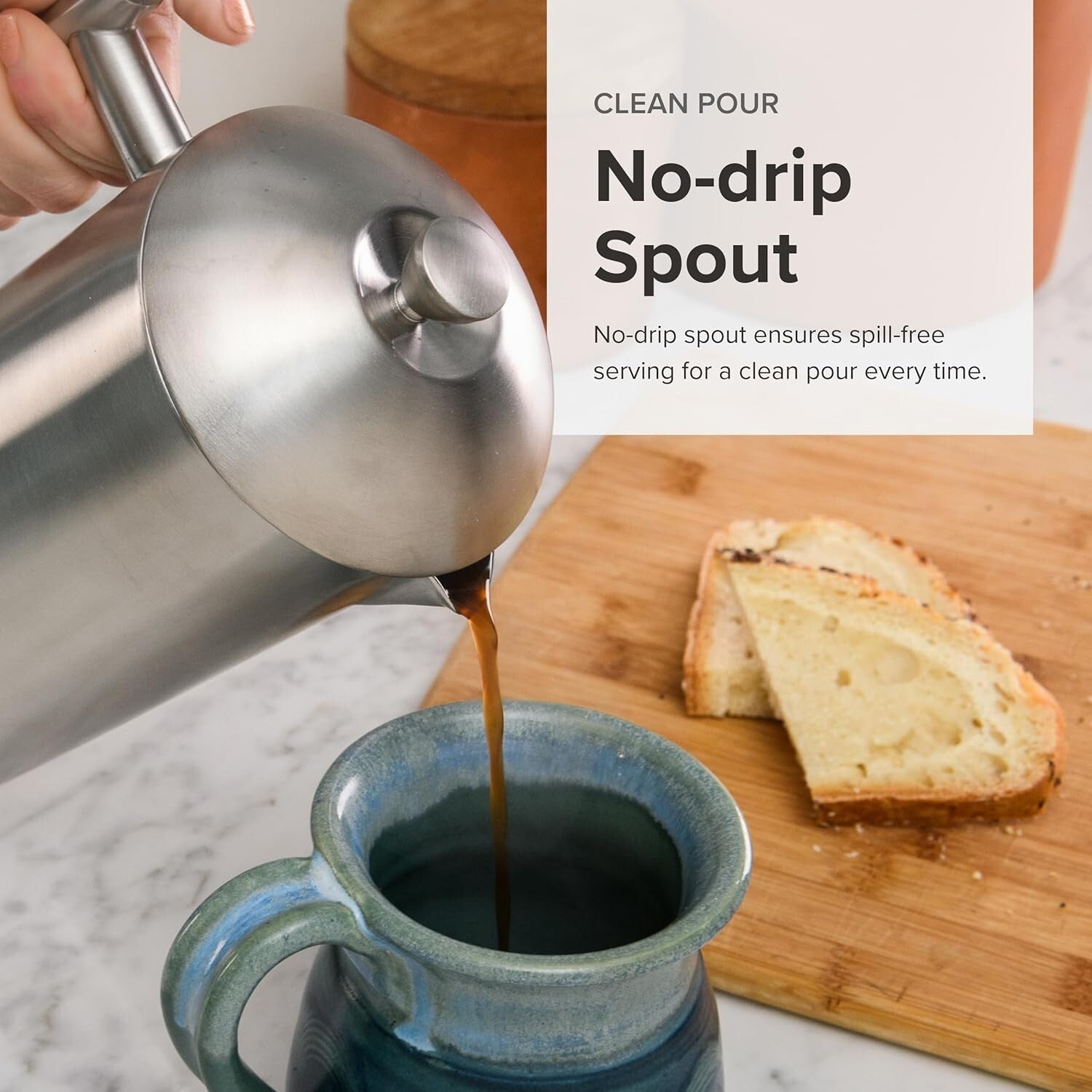 Elegant 36 oz French Press Coffee Maker with Zero Sediment Filtration System