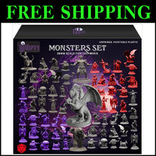 Load image into Gallery viewer, Complete Bulk Set of 68 Unpainted D&amp;D Miniatures - 28mm to 32mm Fantasy Figures