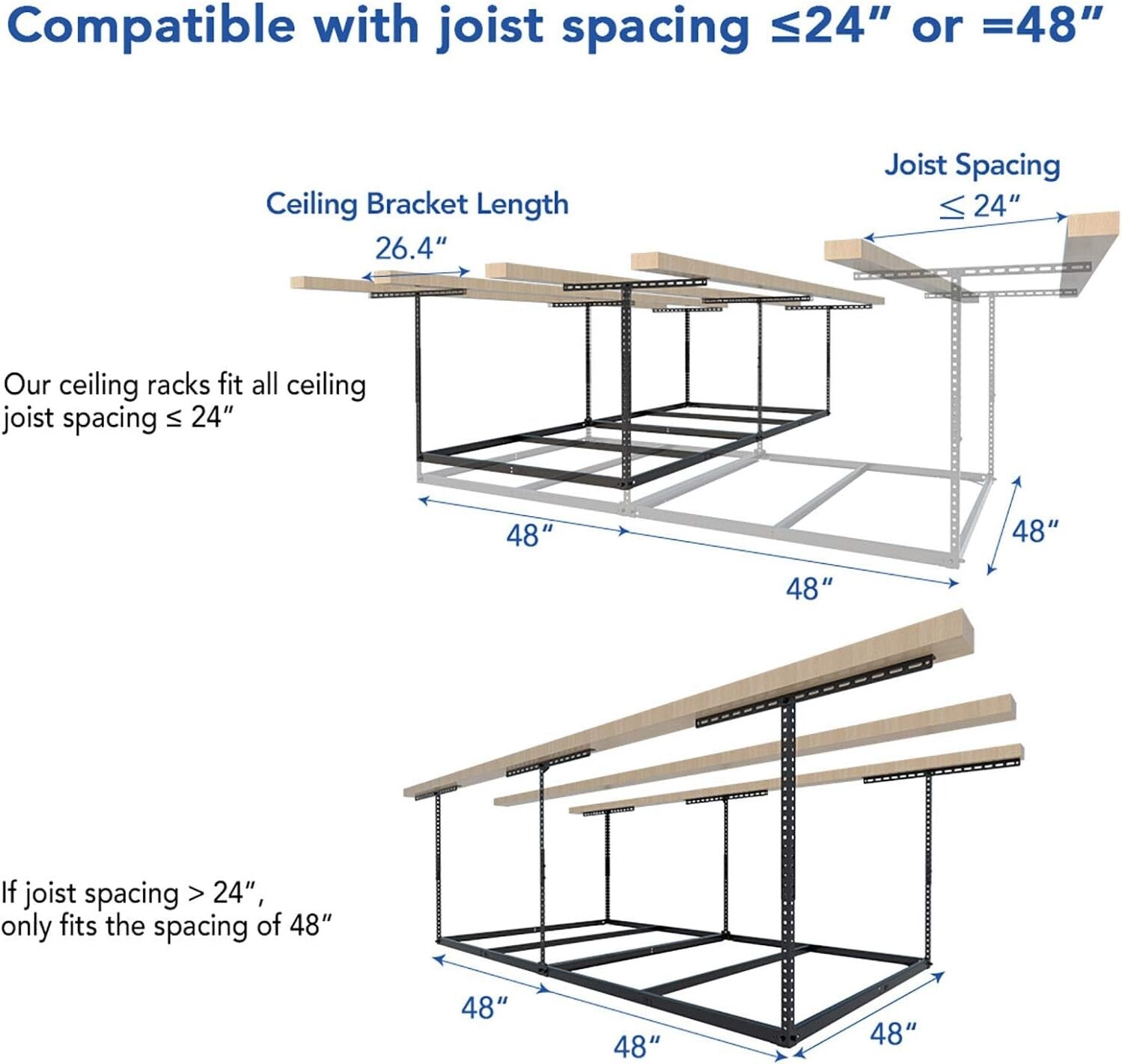 Ceiling-Mounted 4x8 Garage Storage Rack - 600 lbs Heavy Duty Organization System