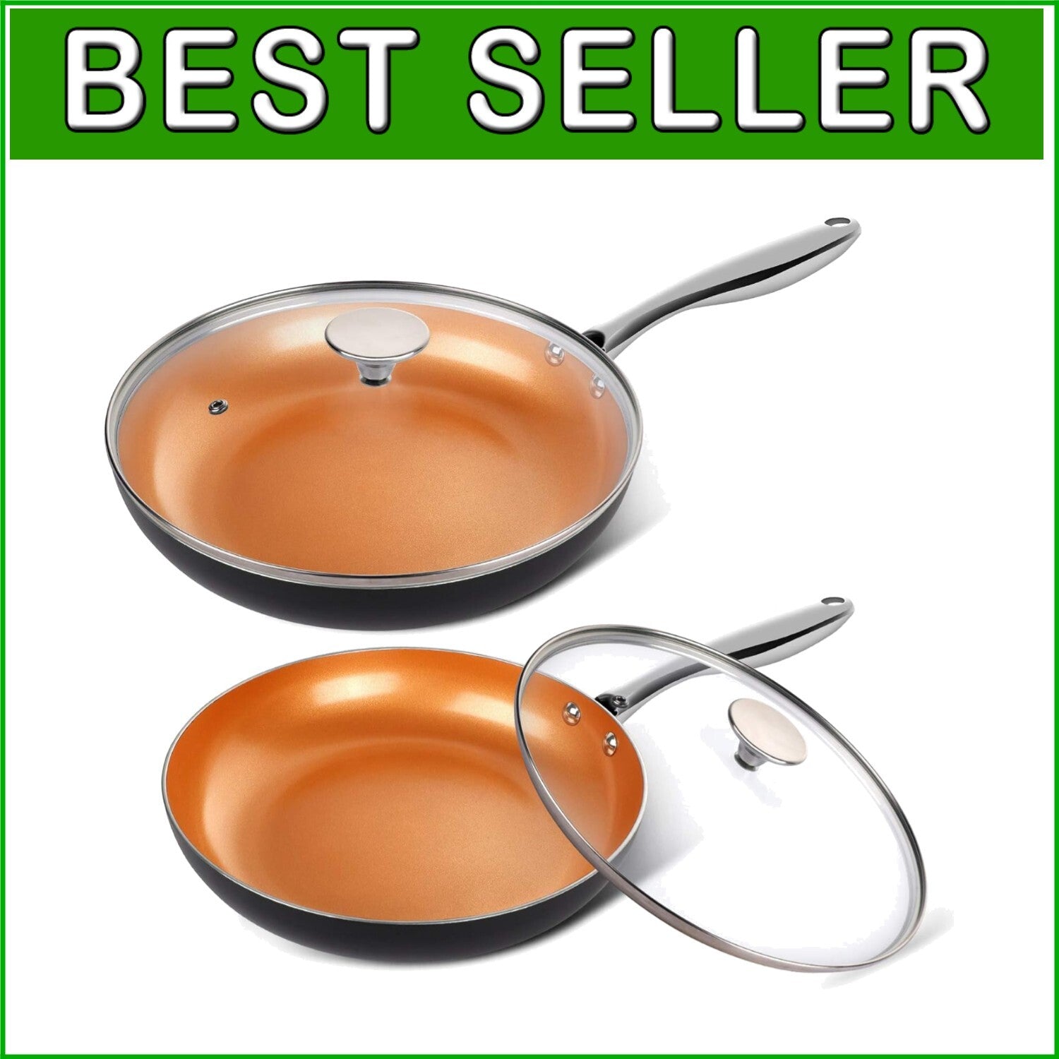 Ceramic Coated Copper Frying Pans Set (8" & 10") - Effortless Cooking Experience