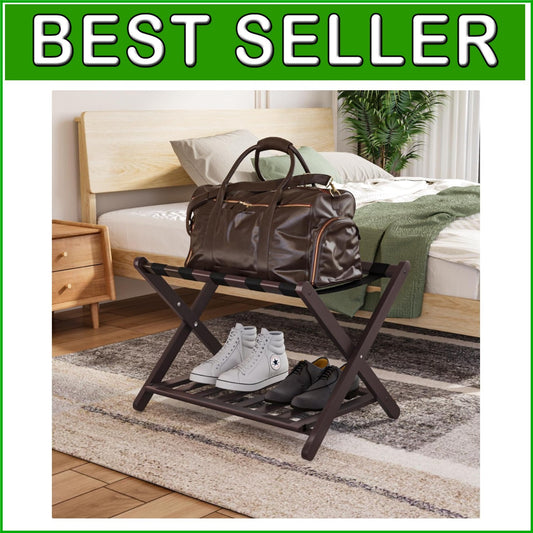 Fully Assembled Bamboo Luggage Rack with 5 Straps - Modern Guest Room Essentials
