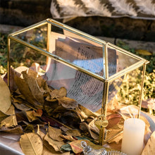 Load image into Gallery viewer, Handmade Vintage Gold and Glass Wedding Card Box with Heart Lock - 12.6" x 5.9"