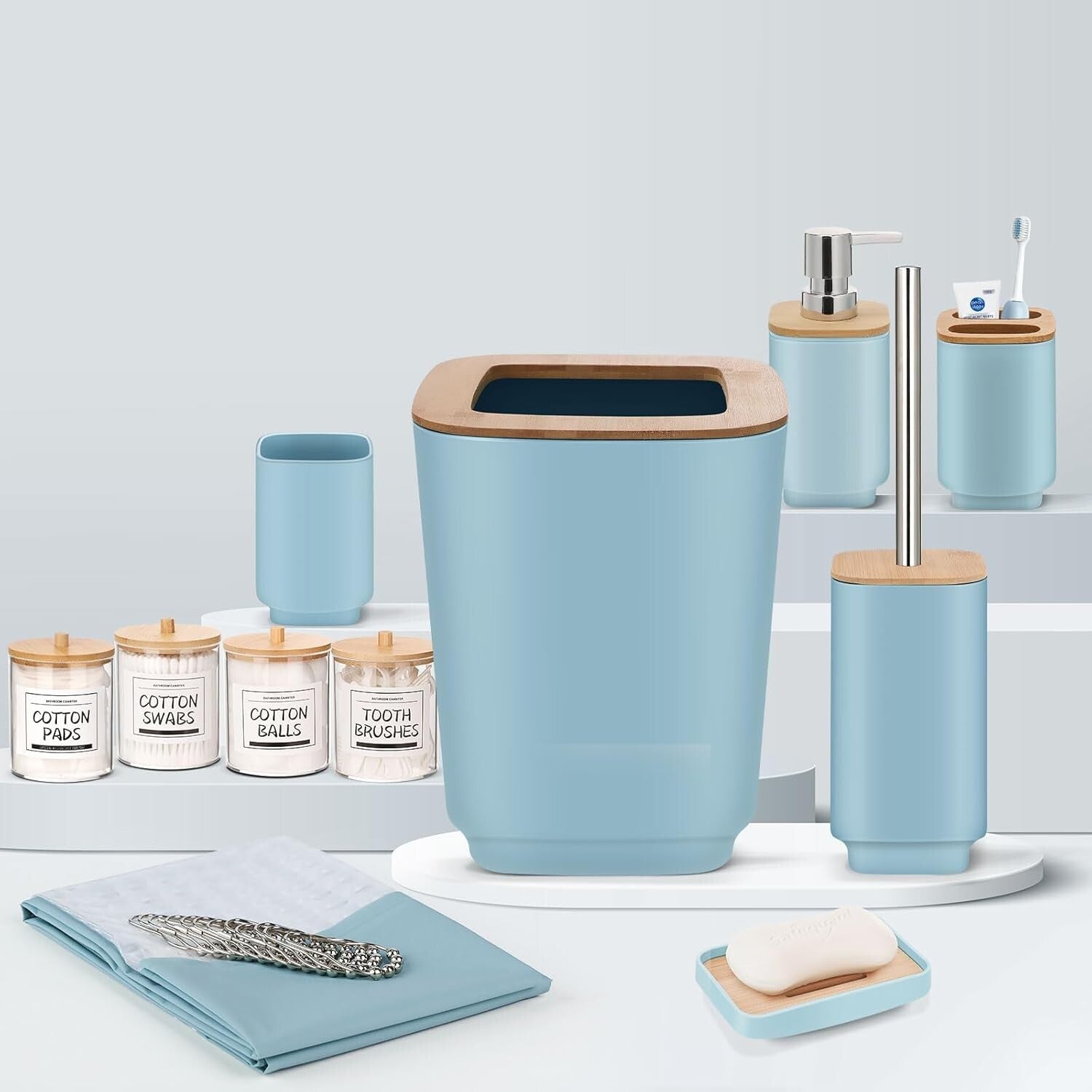 Elegant 24-Piece Navy Blue Bathroom Accessories Set with Shower Curtain & Tra...