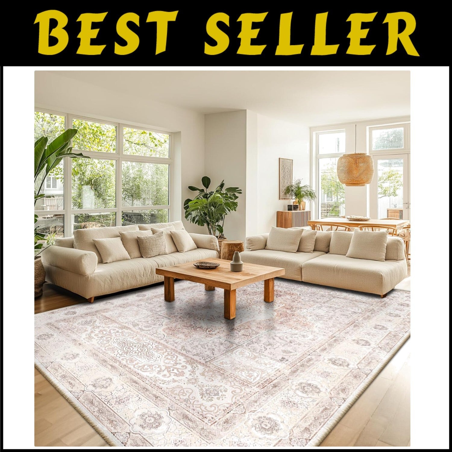 Cozy 8x10 Machine Washable Area Rug – Stylish Non-Slip Low Pile Home Decor