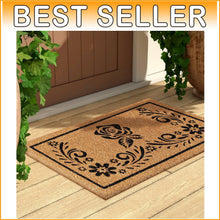 Load image into Gallery viewer, Heavy-Duty Floral Doormat - Eco-Friendly Coco Coir, Water Resistant, 17 x 36