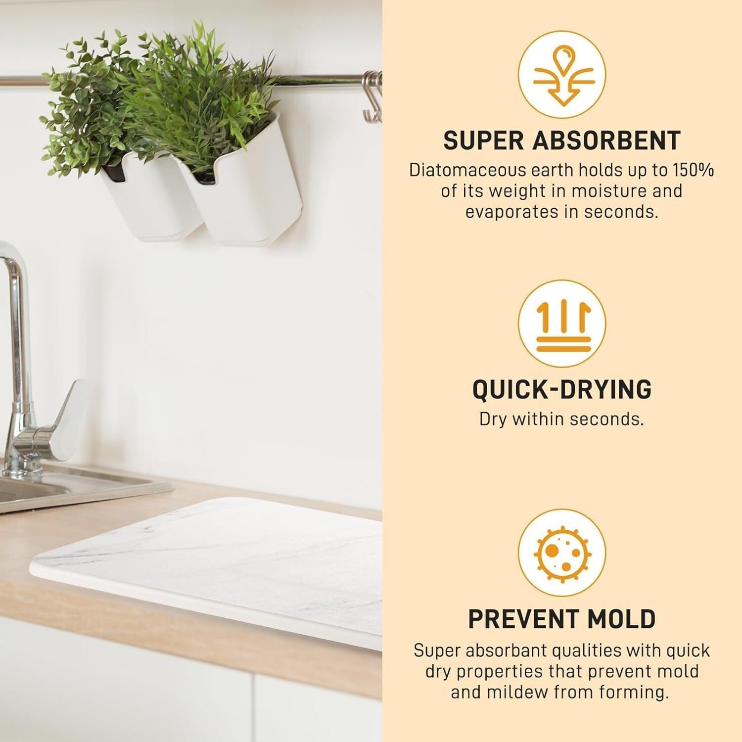 Heat Resistant Non-Slip Stone Drying Mat for Kitchen Counter, 15.7x23.8 Inches