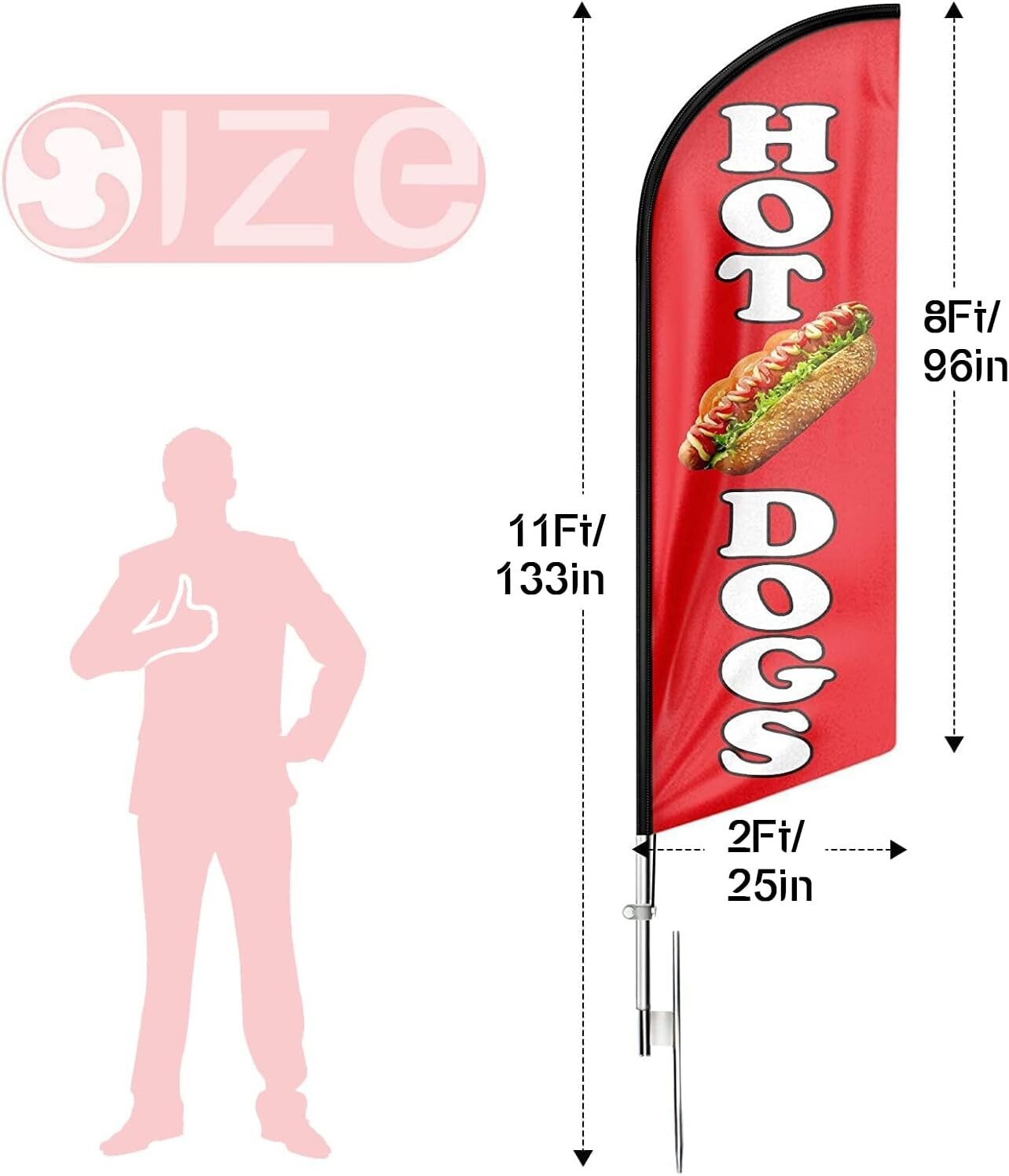 Portable Hot Dog Feather Flag Kit - Outdoor/Indoor Advertising with Ground Stake
