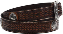 Load image into Gallery viewer, Men's Basketweave Leather Concho Belt with Silver Floral Details - Sizes 32-46