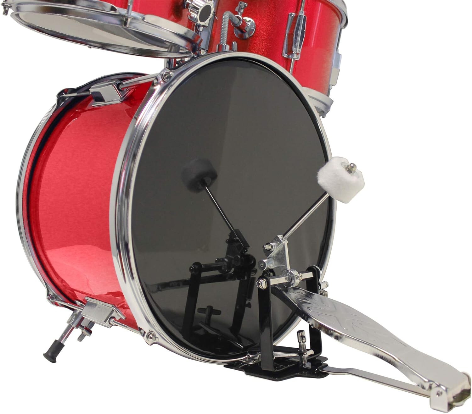 Authentic 3-Piece Drum Set for Kids with Adjustable Throne and Bass Pedal - Red