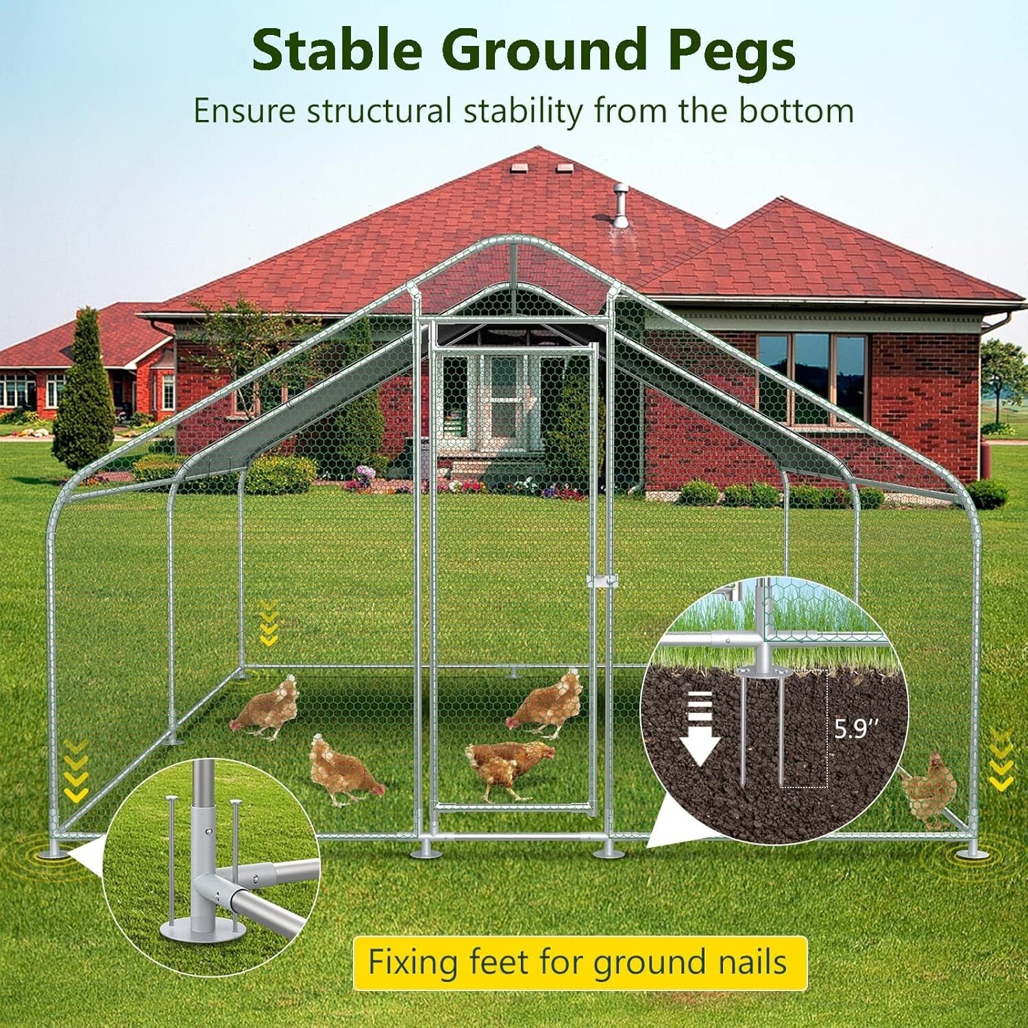 10x13FT Large Metal Chicken Run with Roof & Waterproof Cover for Safe Habitats