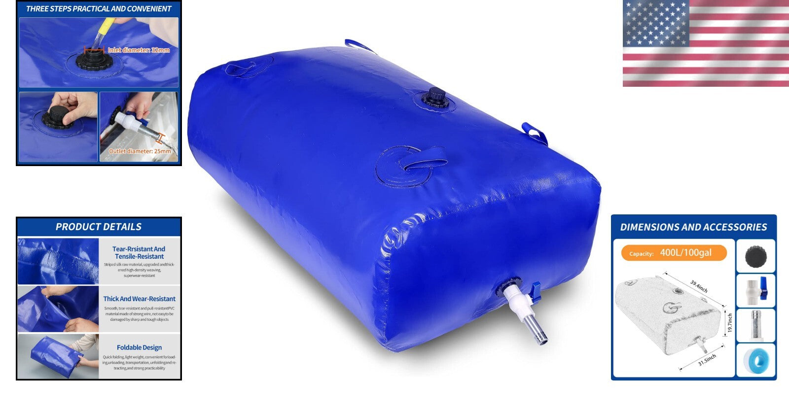 Durable 100 Gallon PVC Water Bladder - Rain and Fire Resistant for Outdoor Use
