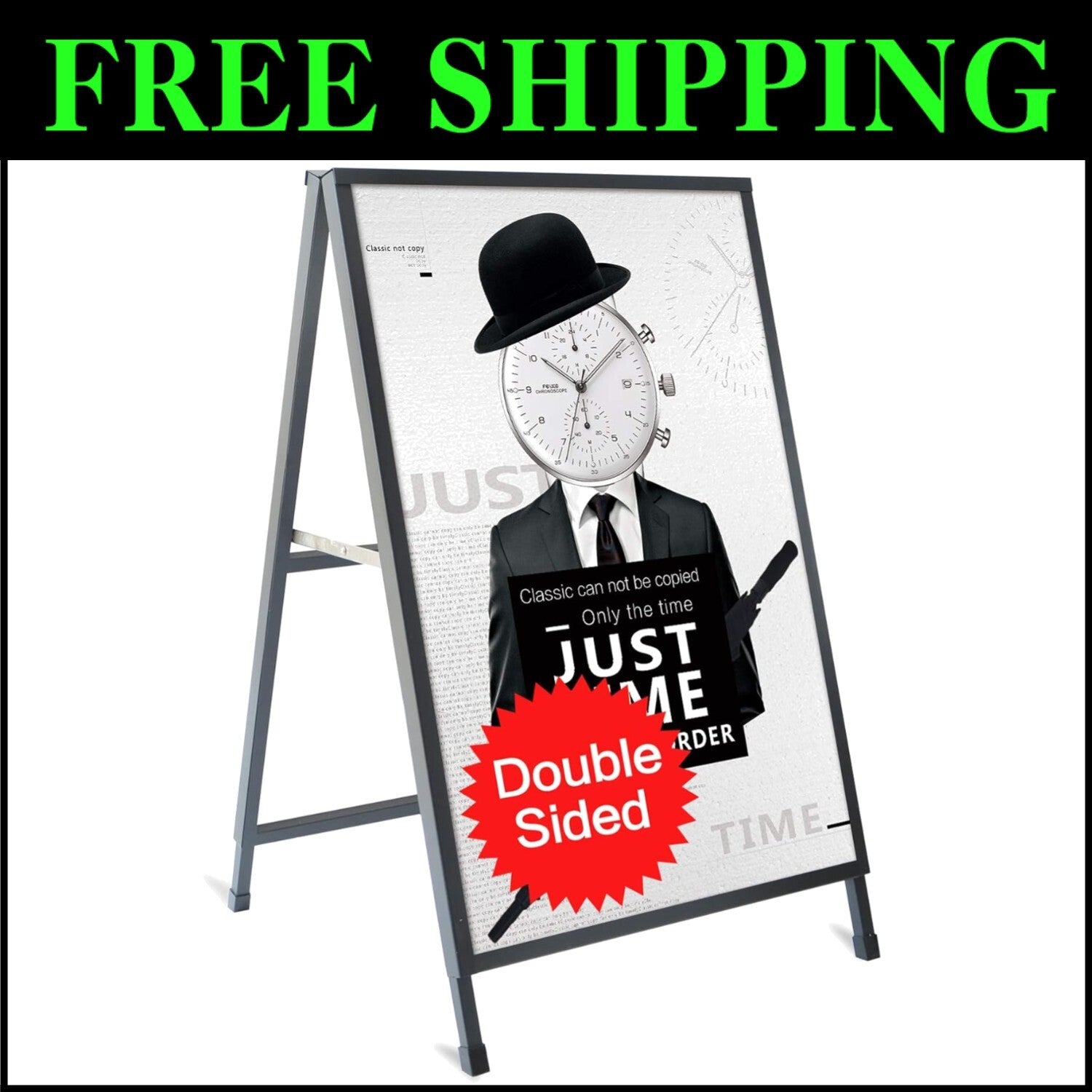 Portable Black Steel 24x36 Inch Sidewalk Sign with Corrugated Plastic Boards