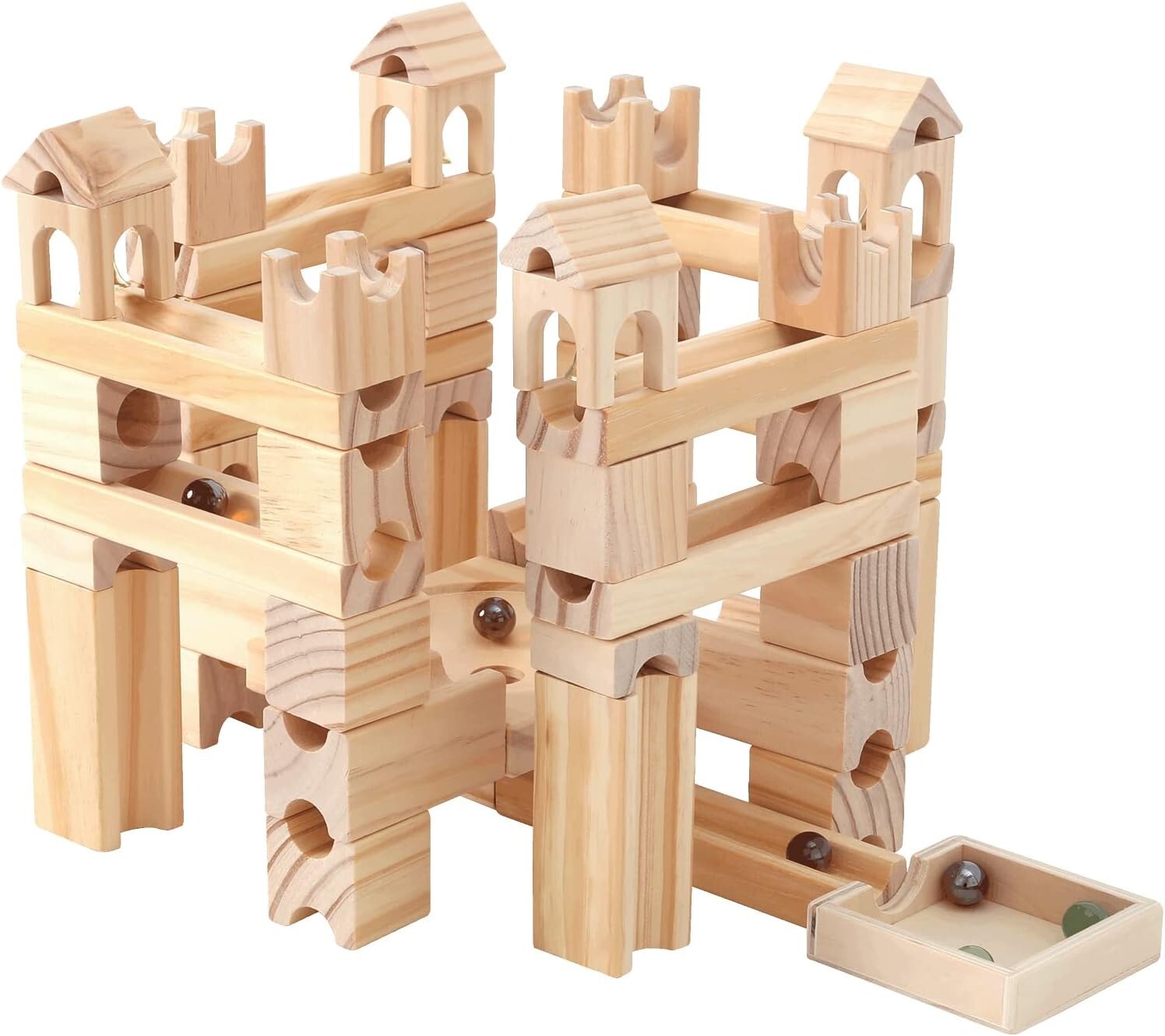 Creative Building 80-Piece Wooden Marble Run Set - Engineering Fun for Ages 4-8