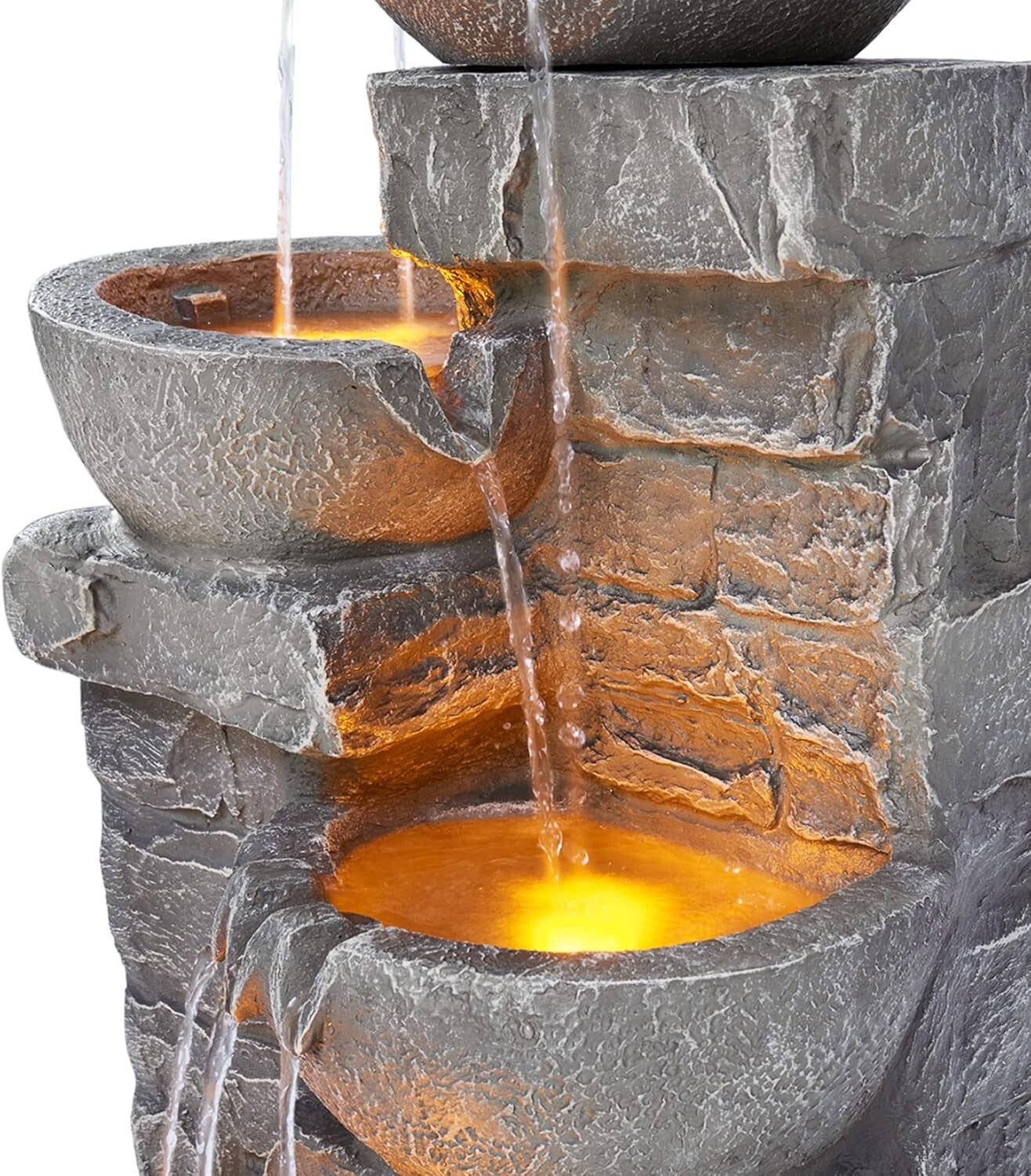 Calming 33.25 in. Outdoor Water Fountain with LED Lights for Tranquil Spaces
