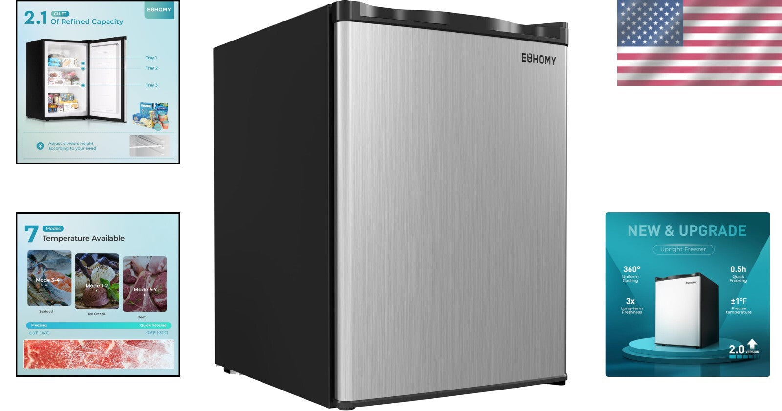 Energy-Saving Compact Freezer with Reversible Door - Ideal for Homes & Offices