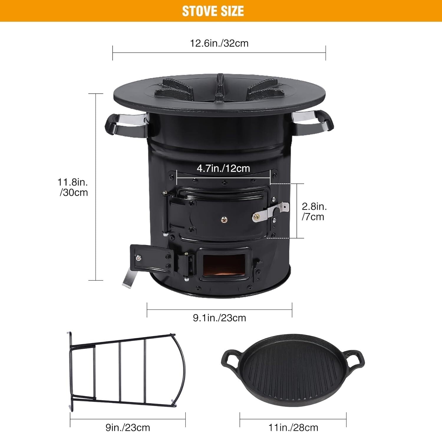 Charcoal Rocket Stove with Baking Tray and Carry Bag for Camping Adventures