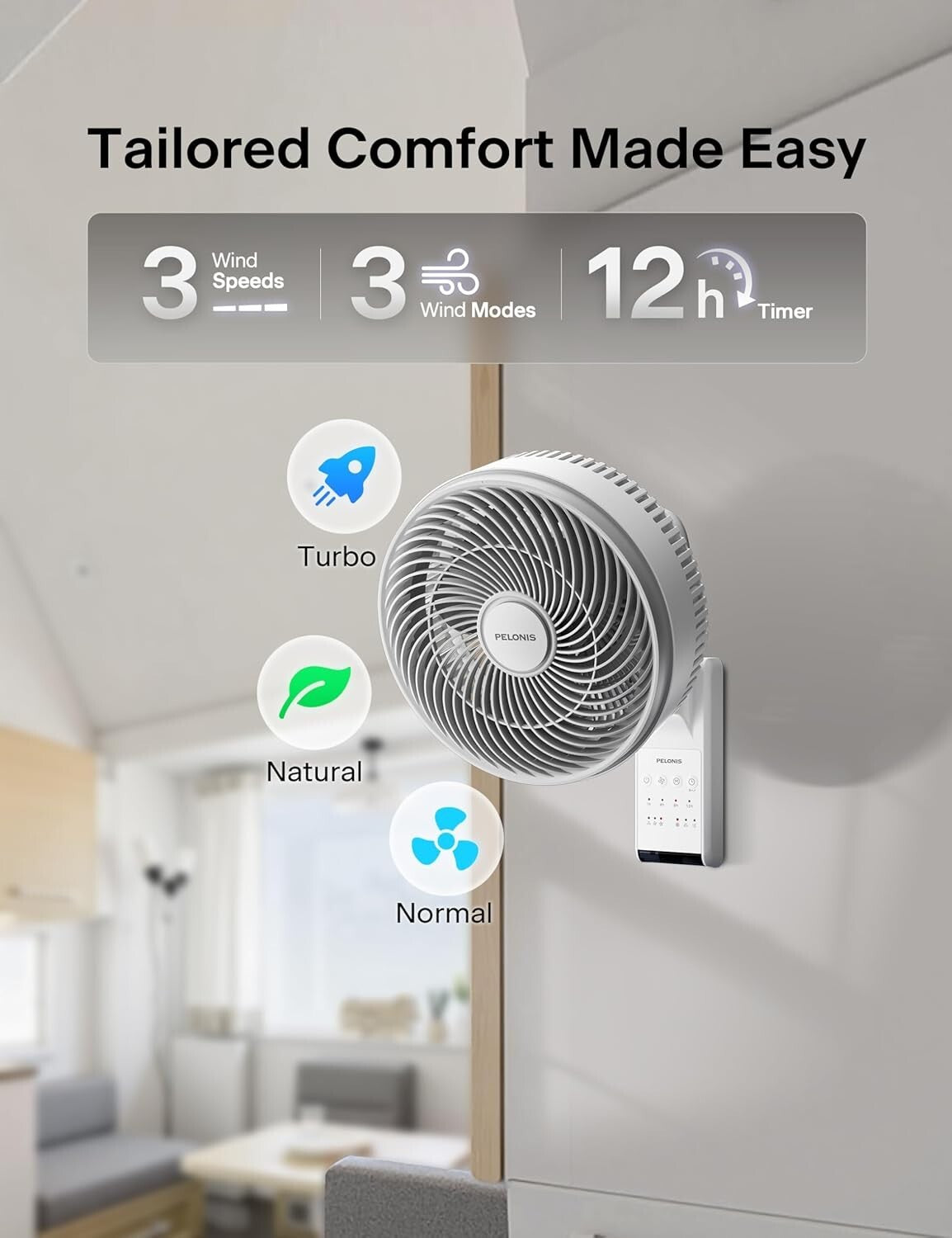 9" Wall Mount Fan with 90° Tilt: Oscillating & Remote-Controlled for All Rooms