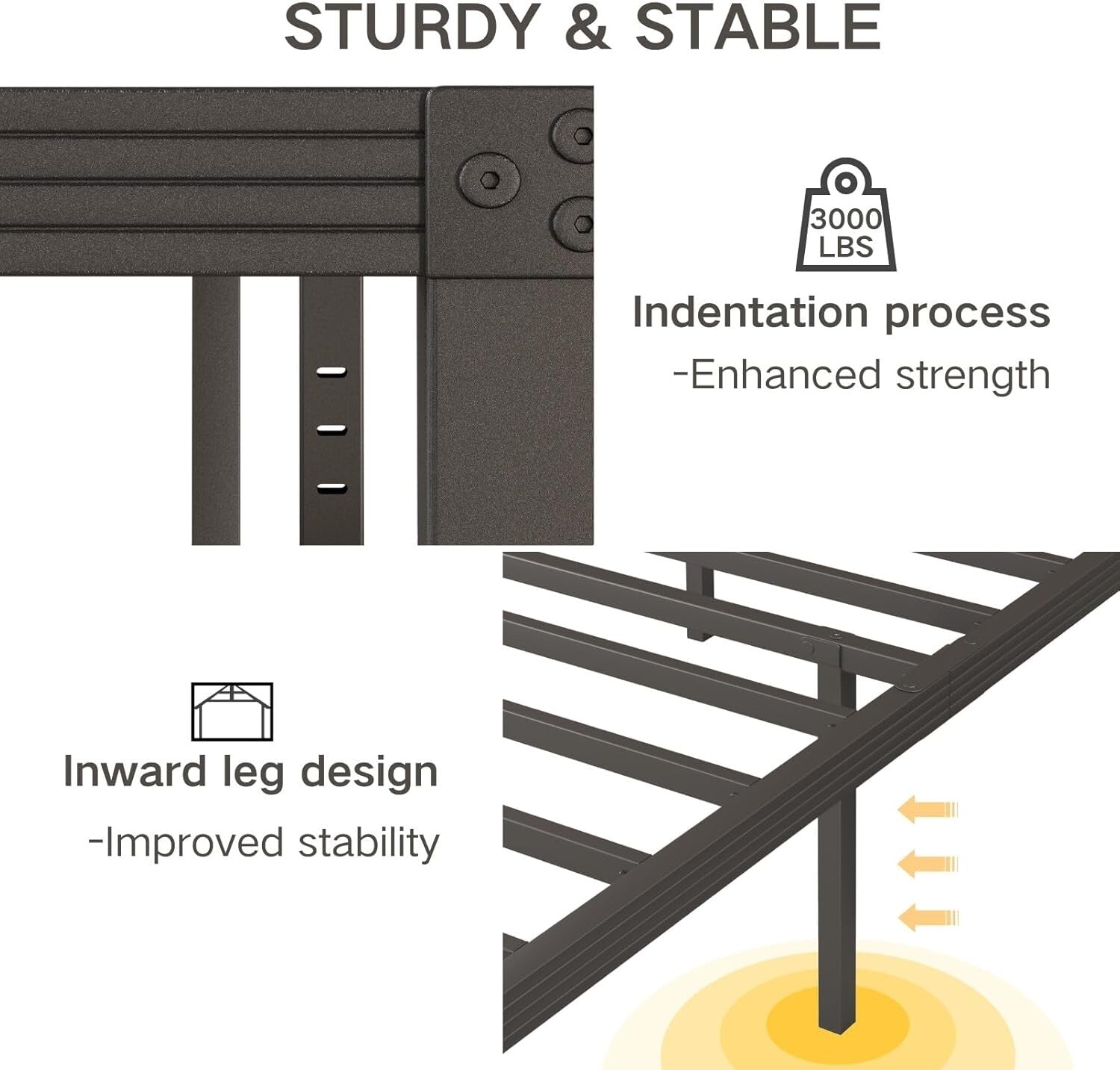 Durable King Metal Bed Frame: 16" Tall with Under-Bed Storage & No Box Spring