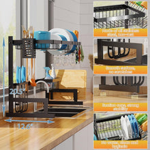 Load image into Gallery viewer, Premium Stainless Steel Dish Rack with Adjustable 2-Tier Design for Kitchen Use