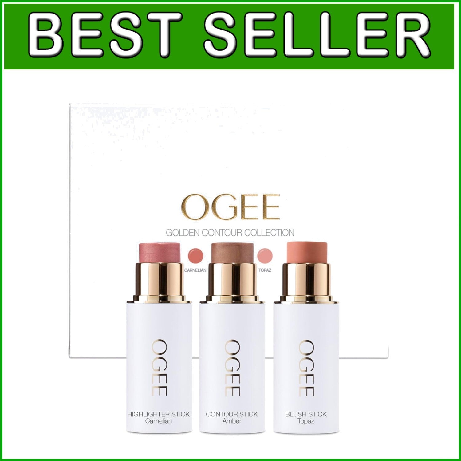 Face Stick Trio - Organic Bronzer, Blush & Highlighter for Effortless Glow