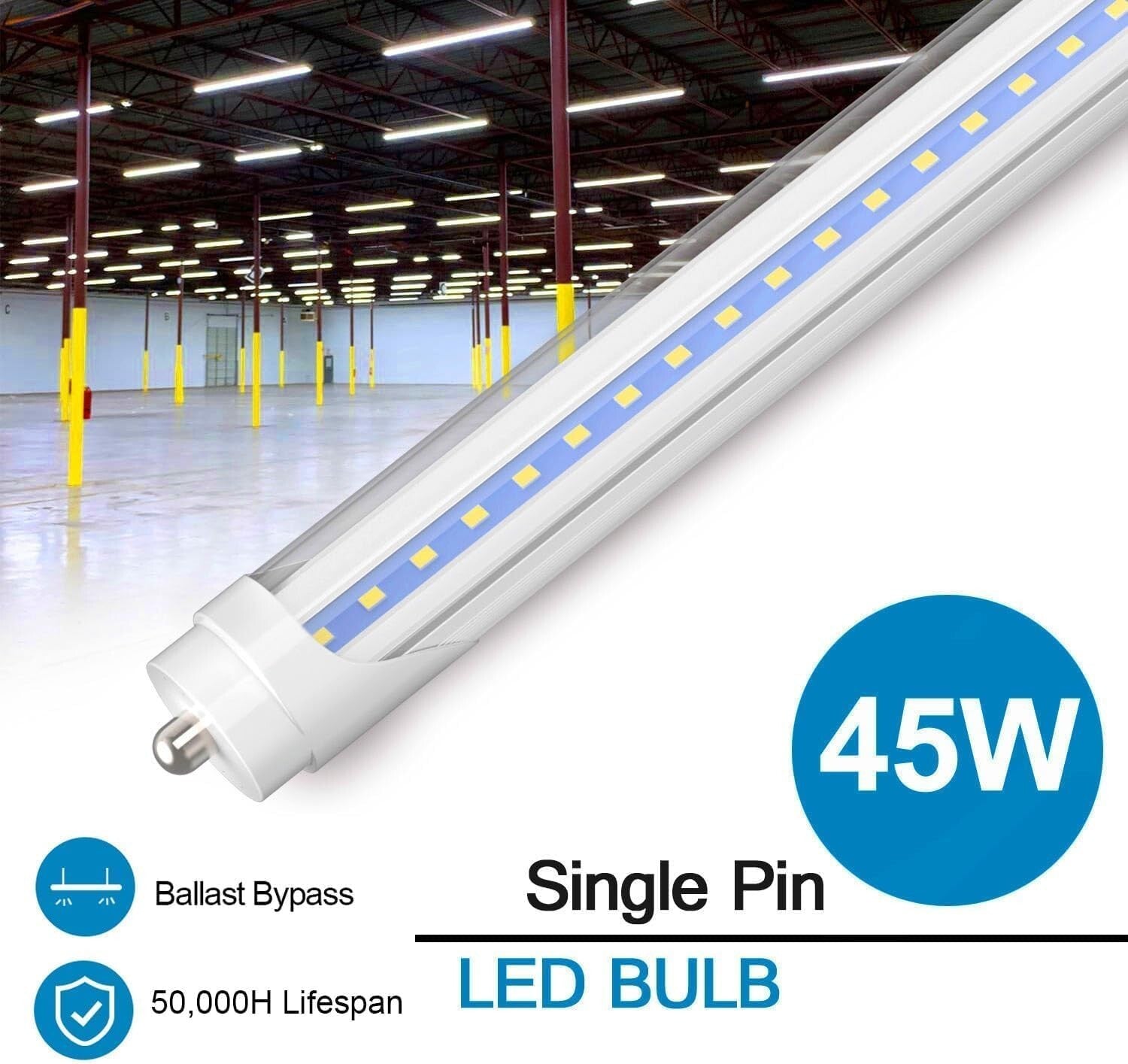 CNSUNWAY 8FT LED Tube Lights - High Brightness, Low Power Consumption, 5400LM