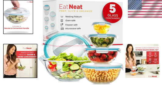 Versatile 5-Piece Glass Bowls with Locking Lids for Meal Prep & Storage